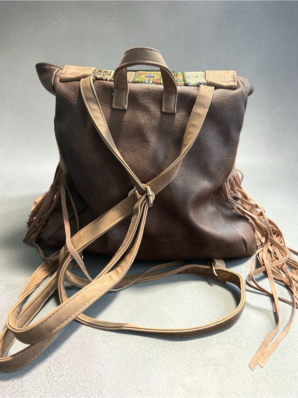 Boho Chic Embroidered Fringe Backpack - Picture 3 of 11